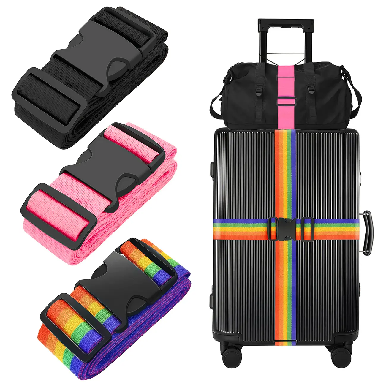 2-Pack Adjustable Buckle Luggage Straps (79in Long), Strong TSA-Approved Luggage Connector Straps, Secure Suitcases & Travel Bags During Travel, Adjustable Buckle Bag Straps