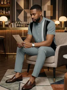 Men's Fashion Striped Print Short-Sleeve Shirt and Casual Trousers Set — Trendy Streetwear & Beach Vacation Outfit paris letter print hoodie classic suit