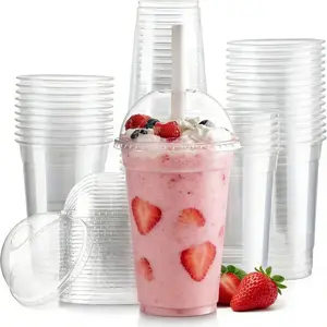100PCS Clear Plastic Drink Cups Set, 16oz, 50 Cups with 50 Lids, Reusable Leak Resistant Cups for Bubble Tea, Milkshakes, Smoothies, Soda, Fruit Tea, Party To Go Cups for New Year and Valentine’s Day