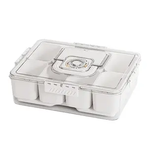 Kitchen Reusable Divided Portable Ice Food Storage Container with Leakproof Lid, Salad Draining Compartments, Cooling Fresh-Keeping Box for Fridge Fruit Meal Prep