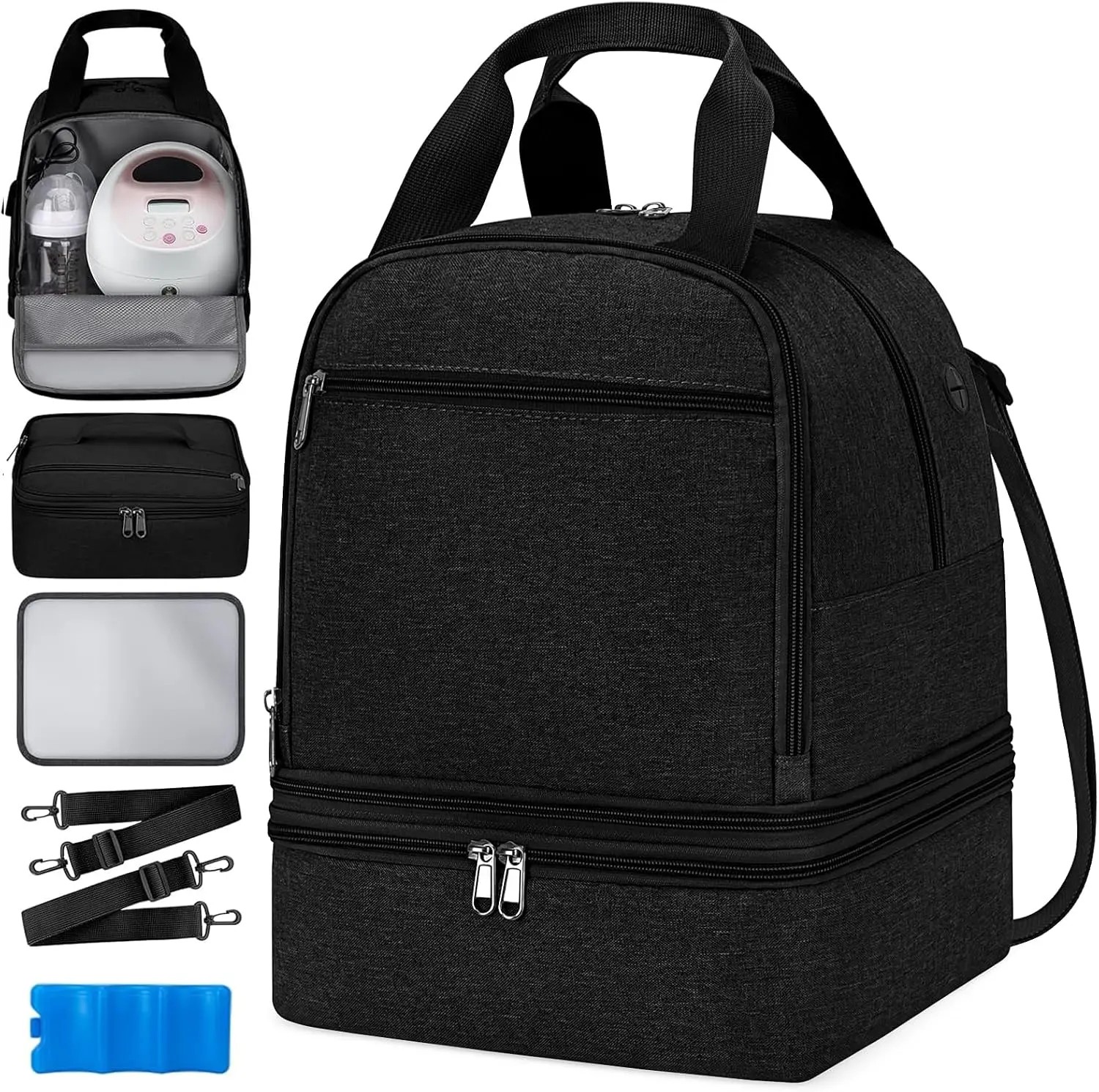 Breast Pump Bag with Insulated Cooler Compartment, Detachable Double Layer Pump Backpack Compatible with Spectra S1 S2, Momcozy, Medela, Willow and Elvie, Large Capacity Nursing Travel Bag for Working Moms, Office and Daycare