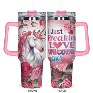 Unicorn Pattern Tumbler with Lid, 1 Count 40oz Stainless Steel Water Bottle, Insulated Travel Drinkware, Insulated and Durable, Gift for Any Occasion, Drinkware