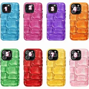 NeeDoh Cool Crush Ice Cube Phone Case – Hot Pink 3D Bubble Gel Phone Cover, Jelly Aesthetic Color-Changing Soft TPU Shockproof Protective Case for iPhone & Samsung