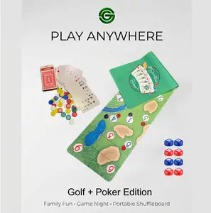 Shuffle Games Double-Sided Shuffleboard Mat Game – Golf + Poker Edition | Tabletop Game
