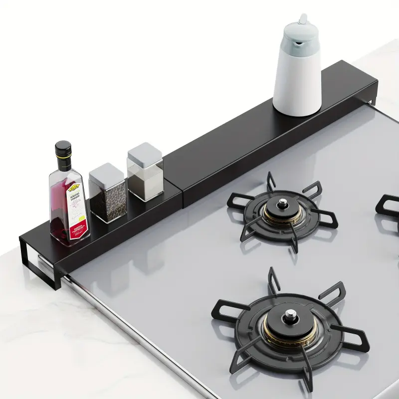 1PC Adjustable Metal Gas Stove Stand with Storage for Condiments Heat Resistant and High Temperature Resistant Oven Baffle Black and White