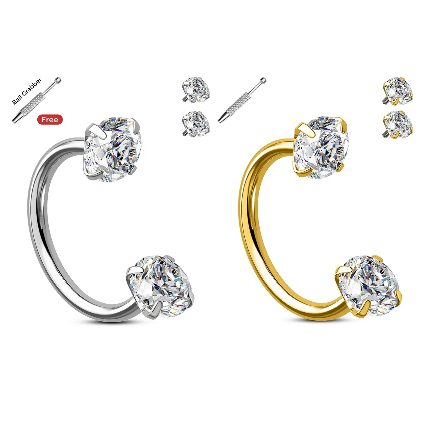 Oufer 20G/18G Stainless Steel Internally Threaded 8mm Hoop CZ Gem Horseshoe Nose Ring with Free Ball Grabber Tool & Two Top Options for Secure Wear