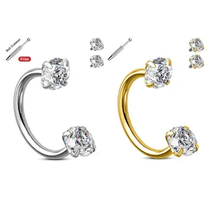 Oufer 20G/18G Stainless Steel Internally Threaded 8mm Hoop CZ Gem Horseshoe Nose Ring with Free Ball Grabber Tool & Two Top Options for Secure Wear