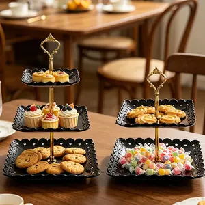 2 Pcs Three-Tier Candy Tray, Living Room Dry Fruit Tray, Creative Multi-Layer Plastic Fruit Basket, Festival Style, Party, Wedding, Restaurant
