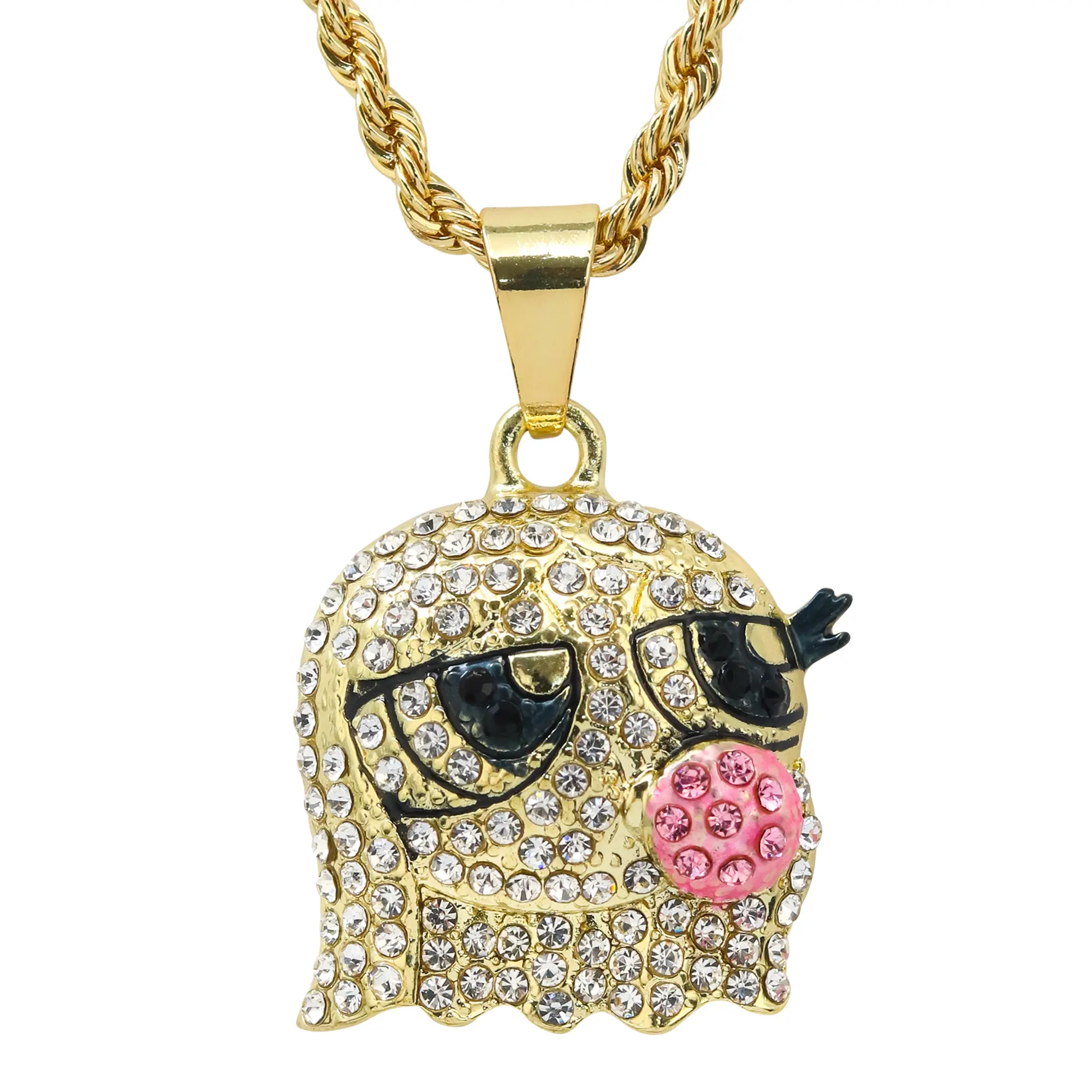 Mini Doll Pendant Necklace – Bubble Blowing Design, Gold / Silver Tone – Alloy with Coated Finish