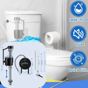 Universal Toilet Tank Replacement Kit, Include Toilet Fill Valve, 2 Inch Low Flow Toilet Rubber Flapper, Side Mount Toilet Flush Brass Handle(Dark Grey, Black,1 Set)