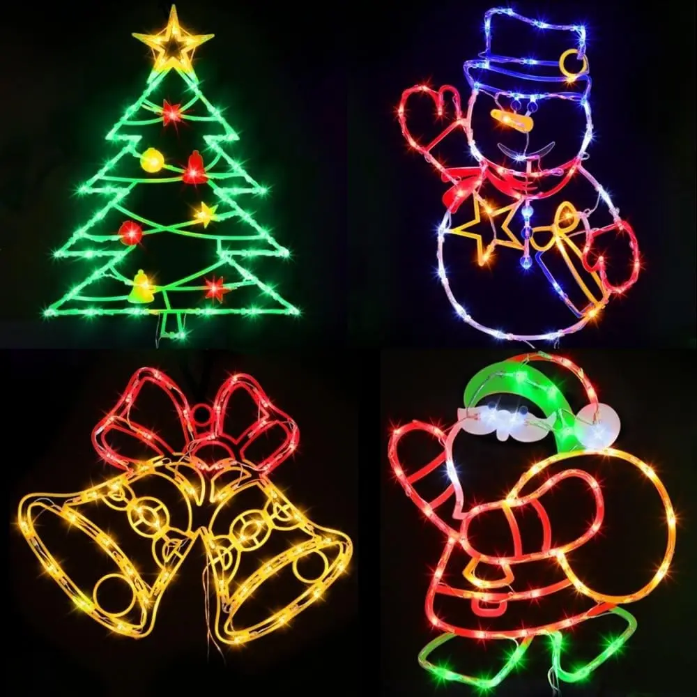 16" Christmas Window Silhouette Lights Decorations Christmas Tree Snowman Santa Bell for Holiday Indoor and Outdoor Wall Door Window Decoration