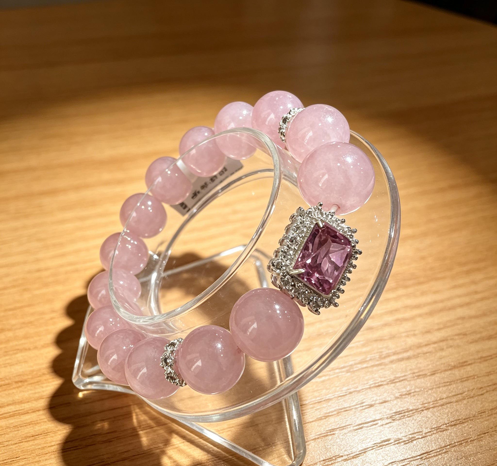Lavish Rose Quartz Bracelet with Diamond Accents, Handmade Spiritual Healing Jewelry, Elegant Energy Wrist Accessory for Daily Wear, Dinner Party & Special Occasions