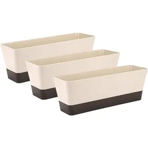 3 Pcs Rectangular Plant Pot, 12" Watering Container with Drainage Hole, Window Planter Box with Saucer for Succulents, Flowers, Indoor Plants, African Violets