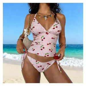 2026 New Cherry Gingham Tankini Swimsuit For Women - Sweetheart Neckline Two Piece Bathing Suit - Retro Vintage Style Summer Beach Swimwear - Adjustable Straps
