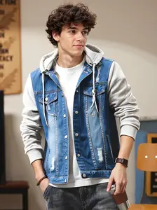 Men's hoodie and denim jacket, black casual and slender denim jacket and hood suitable for men, men's casual jacket, men's hoodie, men's spring and autumn coat