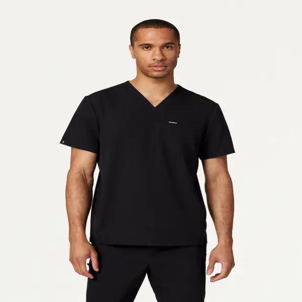 JAANUU Men's Platt Classic V-Neck Scrub Top, Cozy Wrinkle Resistant UltraLAST Polyester Rayon Fabric with 4-Way Stretch and 3 Pockets, Spandex, Elastane, Cozy Scrubs, Stretch-Fit, Soft & Durable Feel, No, Plain