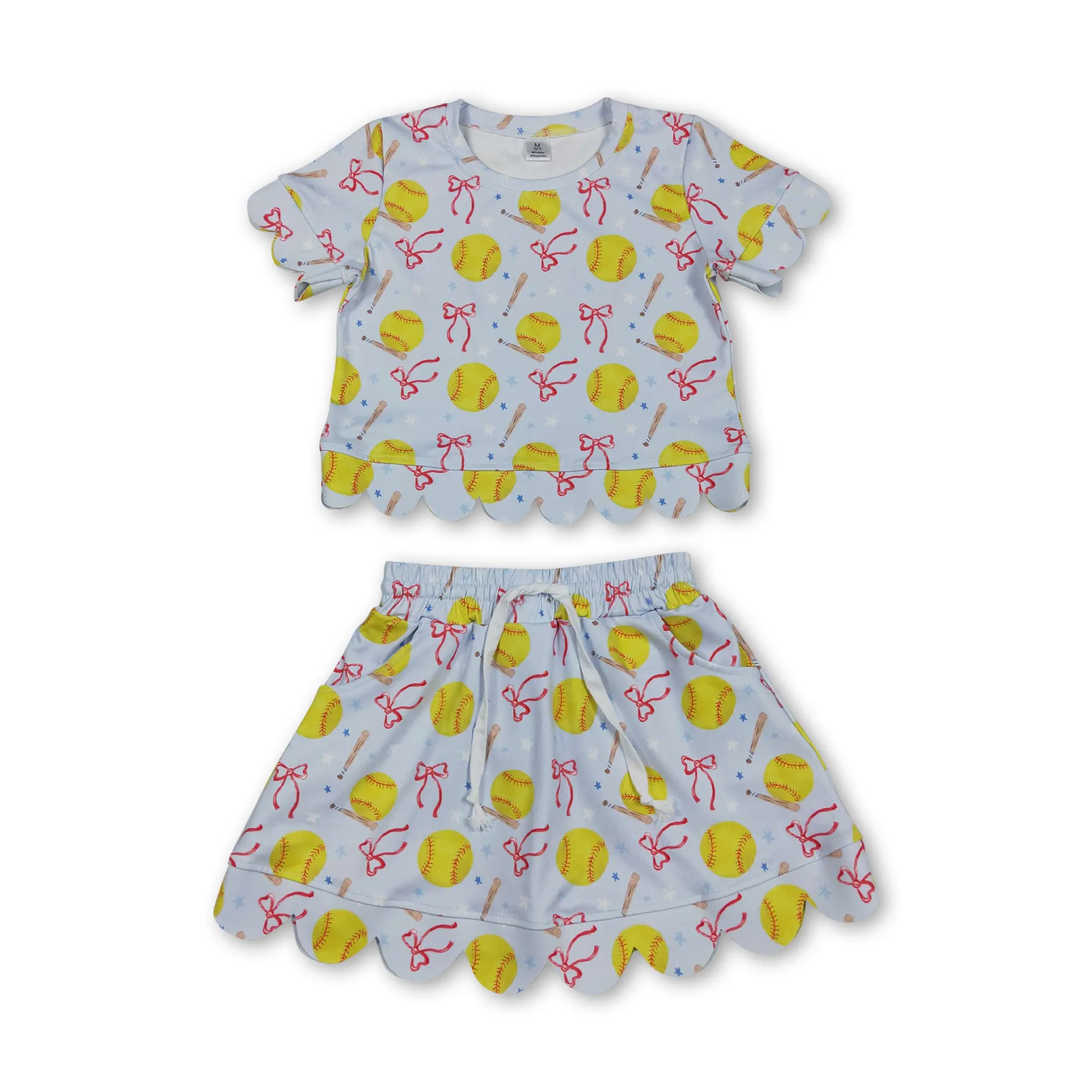 Kids Girl Summer Sports Outfit – Scalloped Softball Skirt Set | Quick Dry Athletic Clothing for Little Sluggers & Active Play