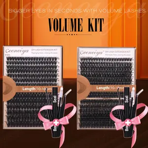 【VOLUME KIT】Geeneiya Volume Lash Clusters Kit, 10-16MM/ 10-18MM Cluster Lashes with Long-lating Black Lash Bond and Seal, Tweezers for Beginners and Pro, No Remover, D Curl Design
