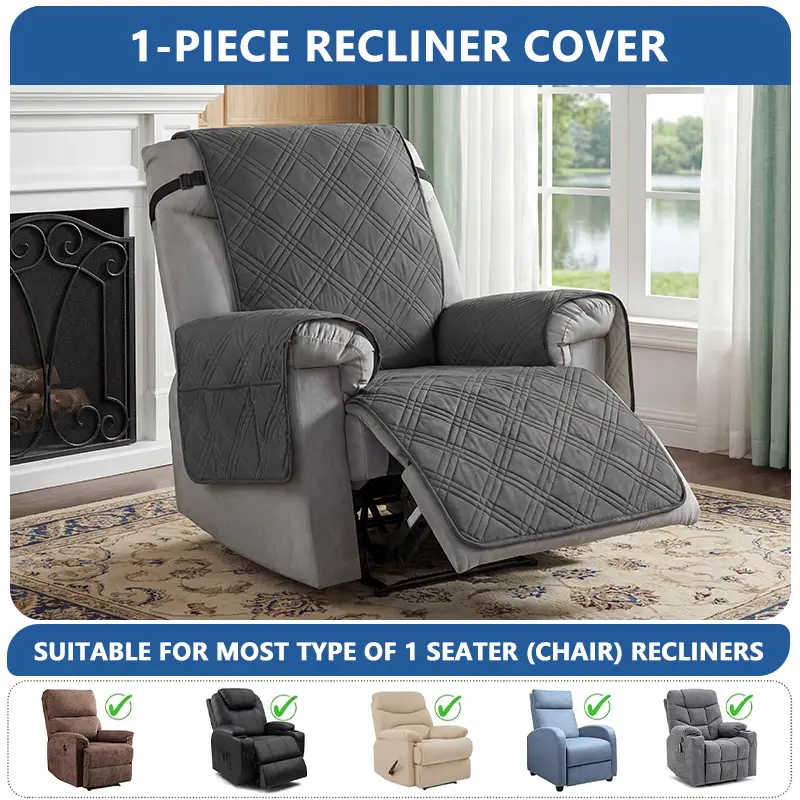 Jeffans 100% Waterproof Recliner Chair Covers, non-slip recliner chair cover, furniture protector washable slipcover with pocket, elastic straps for pets/dogs (dark gray, 23.6")