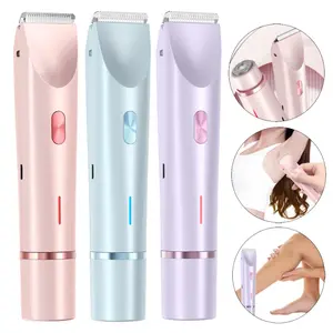Women Electric Razors 2 in 1 Dual-Head Painless Bikini Trimmer Wet Dry Use for Ladies Pubic Hair Detachable Head Electric Shaver Beauty Epilator Usb Rechargeable Remover