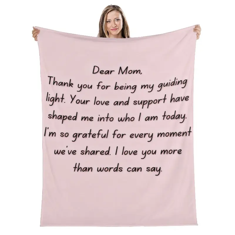 "Dear Mom Gratitude Message Flannel Blanket - Pink blanket with heartfelt note to mom, thanking her for love and guidance.Thanksgiving Day, Mother's Day, Christmas gifts bed sofa home decor