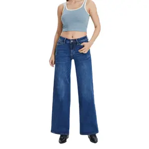 ONESO Wide Leg BBL Jeans For Women Stretchy Mid Low Rise Denim Pants With Plus Size