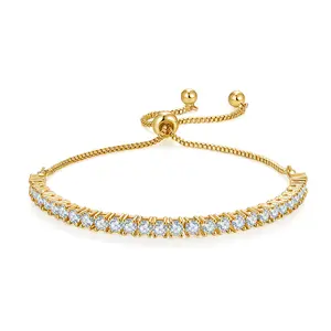 MINDDHA 14K Gold/White Gold Plated Cubic Zirconia Tennis Bracelet – Elegant Tennis Bracelet for Women, Thin, Dainty, Stackable, Adjustable Slider 6-9 Inch