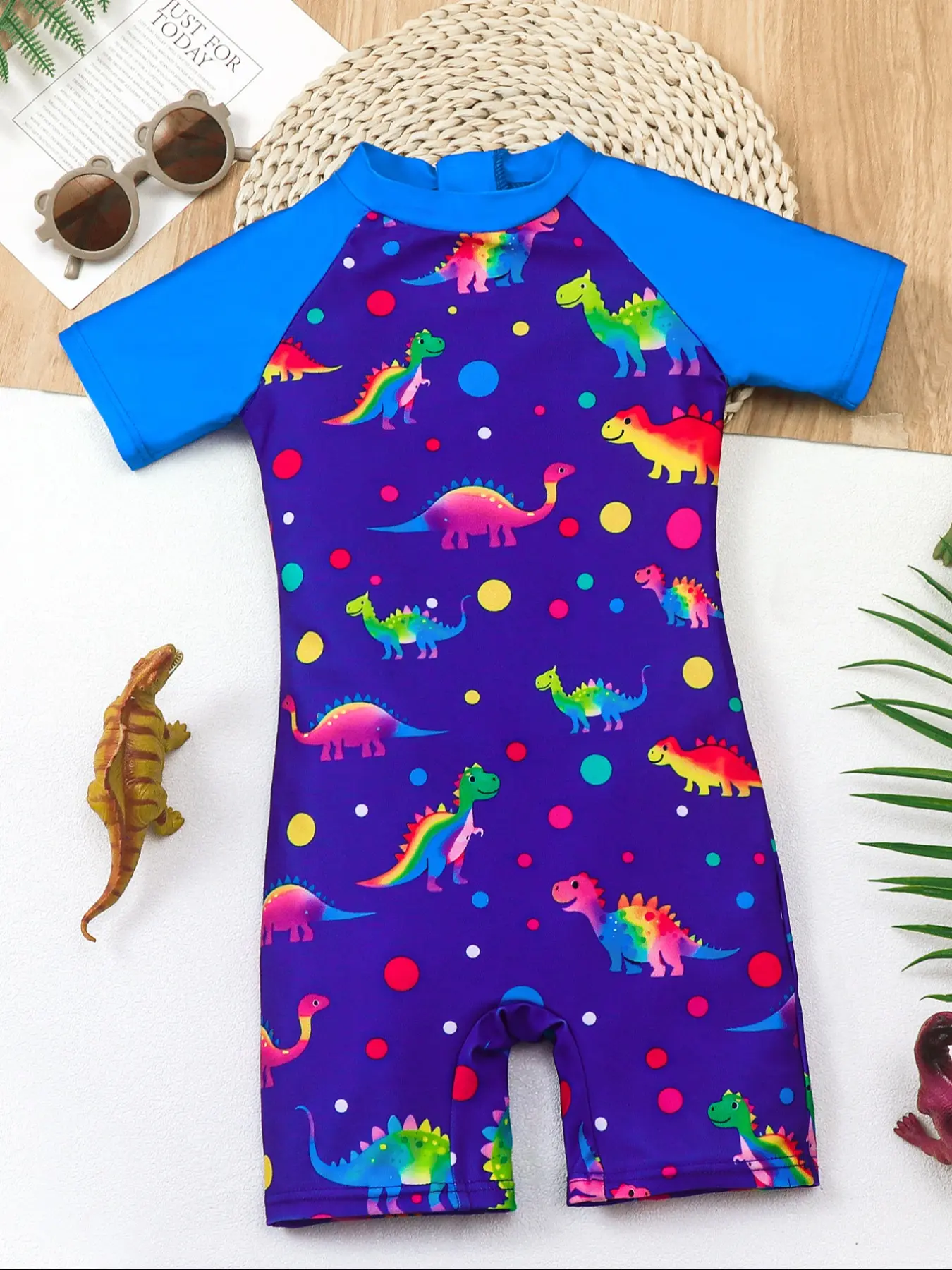 Girls One-Piece Swimsuit, Cute Dinosaur Print Swimwear, Zipper Design Beach Suit, Summer Beach Wear for Kids, Toddler Swimsuit, Dinosaur Printed Swimsuit