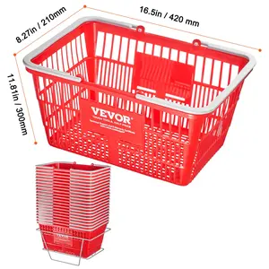 VEVOR Shopping Basket, TikTokShopBlackFriday, Set of 20, 21L Durable Plastic Grocery Basket with Handle and Stand, 16.5 x 11.8 x 8.27 inch Portable Shop Basket Bulk Used for Retail Store Supermarket Grocery Shopping, Red Household Organiser