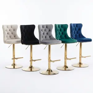 2-Pack Velvet Swivel Bar Stools Adjustable Height 25-33" with Footrest Tufted Back for Kitchen Island Modern Bar Chairs  Black Grey Blue Beige Green Comfortable & Stylish