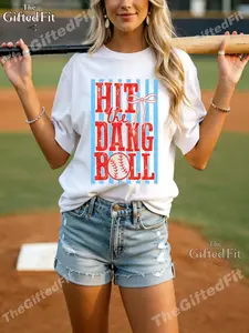 Baseball Mom Shirt, Hit The Dang Ball Shirt, Funny Game Day Shirt, Retro Baseball Fan Tee, Baseball Mama, TBall Mom Shirt Funny Soft Cotton Casual Fit Perfect for Spring Summer Birthday Gift Streetwear Style Comfortable Stretch Mother's Day
