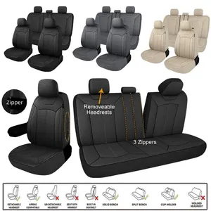 9Pcs Car 5 Seat Covers Full Set Leather, Car Front Seat Covers with Zipper for Armrest & Rear Split Bench with 3 Zipper, 4 Seasons Seat Cover Set Non-Slip Auto Accessories, Universal For 4 Door 2 Row BMW Chevrolet Ford Jeep Nissan Toyota Hyundai VW Honda