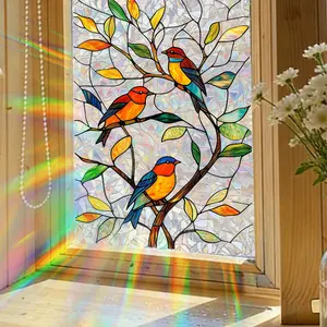 1 piece of colored glass floral and bird electrostatic sticker. Glue-free, self-adhesive and removable. Suitable for room decoration, bedroom decoration, wall decoration, home decoration, and holidays Party decorations. Gift decorations. Window glass deco
