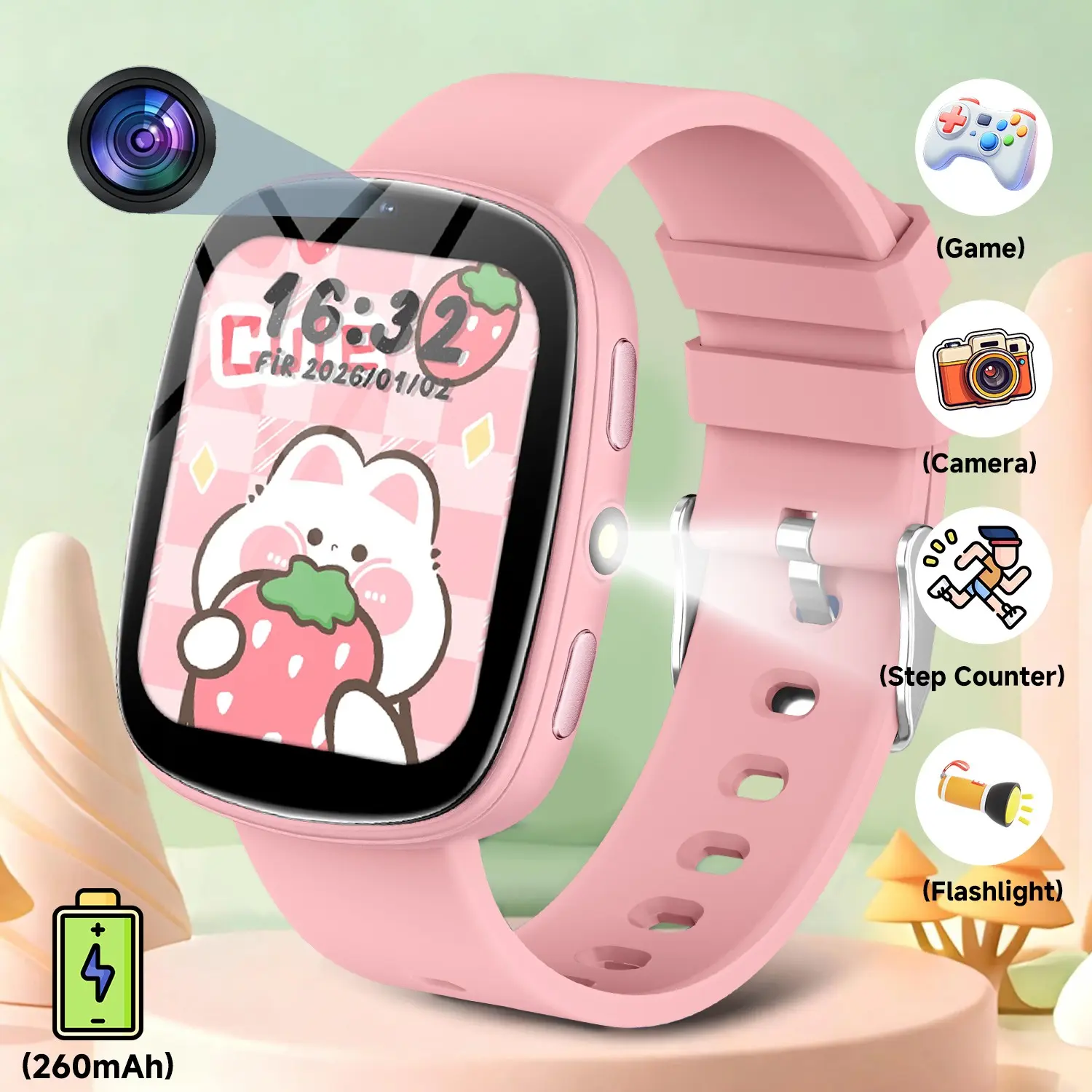 SIMSONLAB Kids' Smart Watch - 300K Pixel Camera For Photo & Video, 22 Puzzle Games, Flashlight, Alarm, Calendar, Calculator, Sleep Monitor, Pedometer, Magnetic Charging, Ideal Kids' Gift
