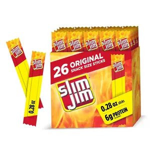 Slim Jim Smoked Meat Sticks, Original Flavor Pork & Beef Meat Jerky & Bakkwa, 6g Protein Per Serving, 0.28 oz Snack Size, 26-Count Dry Snacks, 3-Month Shelf Life, Bagged for Cupboard Storage, Easter Basket Stuffer
