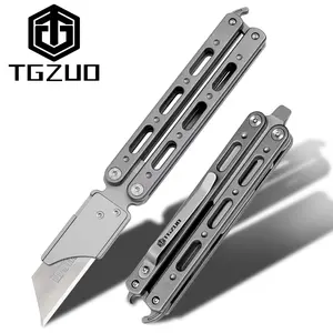 Foldable Knife Edc Tool Flipper Toy with Clip Titanium Alloy Handle Includes Extra Sk5 Blades, Durable Pocket Carry Design, Portable Multipurpose Knives