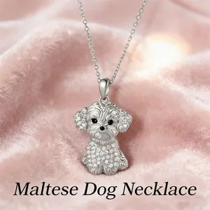 Cute Maltese Dog Necklace for Women, Premium Zinc Alloy Rhinestone Paved Puppy Pendant, Fashion Pet Inspired Animal Jewelry, Lovely Gift for Girls Dog Lovers Dog Mom, Ideal for Birthday Holiday Daily Wear Party Events