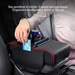 PU Leather Car Console Cover with Cup Holder, Napkin Box, Side Pouch, Armrest Storage Tray, All-Season Central Armrest Pad, Decorative Edge, Multifunctional Car Organizer, Car Interior Organizers