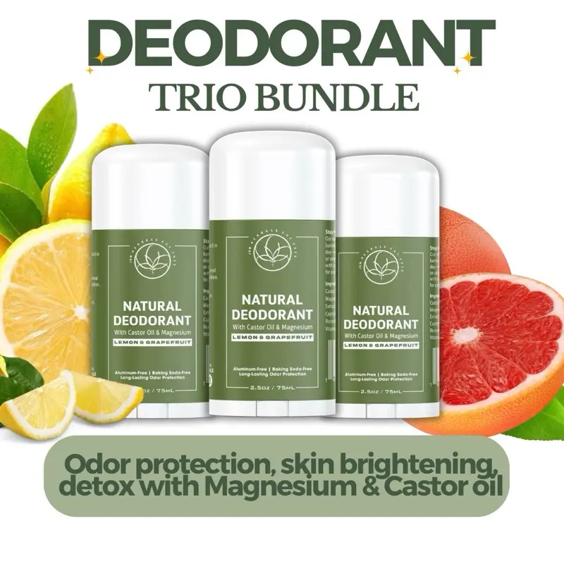 Trio Bundle: Aluminum-Free Natural Deodorant - Castor Oil & Magnesium, Shea-Infused, Clean, Moisturizing Grapefruit Lemon Scent, Youth (Teens) Sensitive/Eczema Body Care, Odor Protection