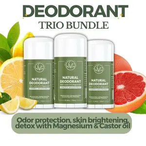 Trio Bundle: Natural Deodorant with Castor Oil & Magnesium, Aluminum-Free, Odor protection, Skin Brightening Scent Grapefruit Lemon