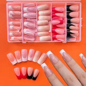 120Pcs White French Tip Press on Nails Medium Square Fake Nails French Tip Nails Press Ons 5 Color Glossy Soft Gel False Nail Tips Full Cover Artificial Nail for Women Manicure, for Everyday, Christmas & New Year Wear, Festive Manicure