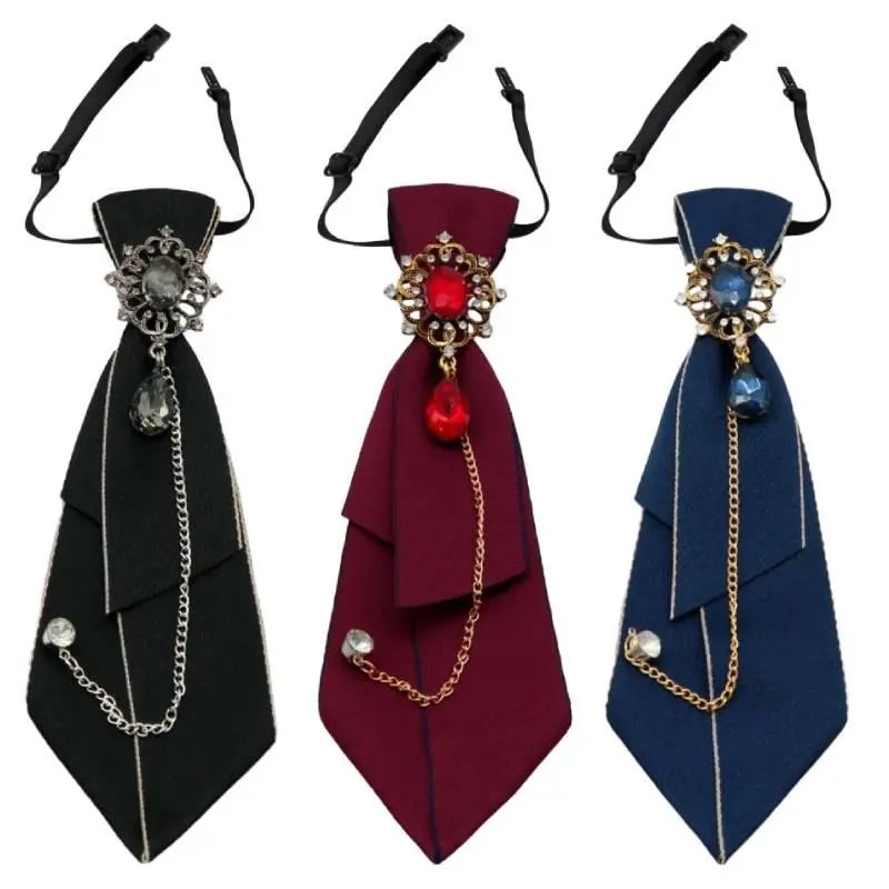 Pack of 3 Adjustable Ties for Women Vintage Womens Tie with Crystal, Pre-Tied Neck Tie for Women Girls Party School Work Casual