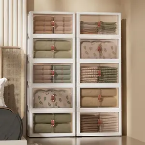 5-Tier Versatile Plastic Foldable Storage Boxes: Stackable, Lidded, Dustproof Design for Ultimate Room Organization, Collapsible Storage Bins