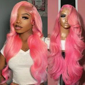 Gk Pink Wig Human Hair 200 Density 13x6 Pink HD Lace Front Wigs Human Hair Pre Plucked Body Wave Human Hair Wig Color Lace Frontal Wigs Human Hair