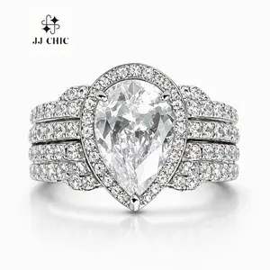 JJ CHIC 5CT Pear Cut Halo Engagement Ring for Women Wedding Promise Ring with Elegant Design and Sparkling Diamonds