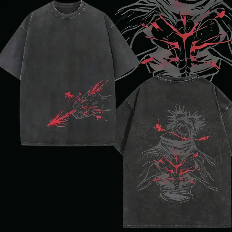 Choso Blood Manipulation JJk Jujutsu Kaisen Anime Manga 2 Sided Washed T-shirt Streetwear Graphic Tee Vintage Distressed Menswear Tops