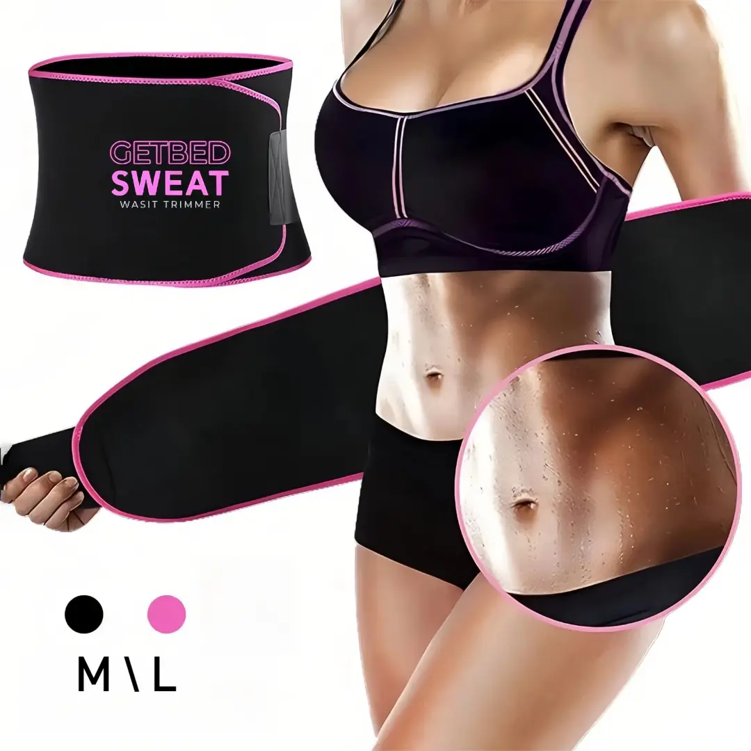 GETBED Noeprene Waist Trainer Belt for Women & Men - 2 Adjustable Sizes S/M/L - Black/Pink Layered Design for High Intensity Training & Gym Workouts band sweat BlackPink Sweet Sweat Waist Trimmer unisex body Neoprene Sweat Waist Trainer
