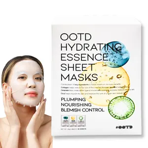 Korean OOTD Hydrating Essence Sheet Mask Pack (30 pcs) Collagen, Cica, Ceramide | Moisturizing, Soothing, Brightening | Authentic Skincare K-Beauty Face Masks for Glowing Skin