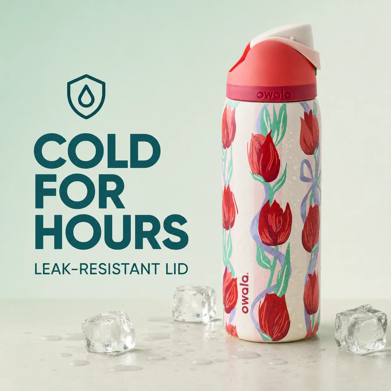 Owala FreeSip 32 oz Insulated Stainless Steel Water Bottle, Floral Tulip Print Bottle with Built-In Straw, Leak-Resistant Lid and Carry Loop