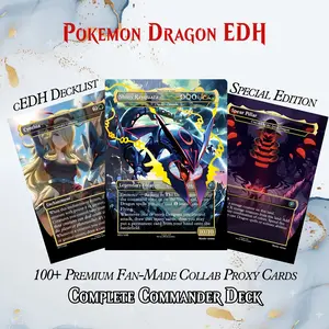 POKÉMON ANIME THEMED PROXY COMMANDER DECK v1 – PREMIUM COLLECTOR SET (112 CARDS | 4 VERSIONS | DICE SET | PLAYMAT | VELVET BAG | LEATHER BOX)